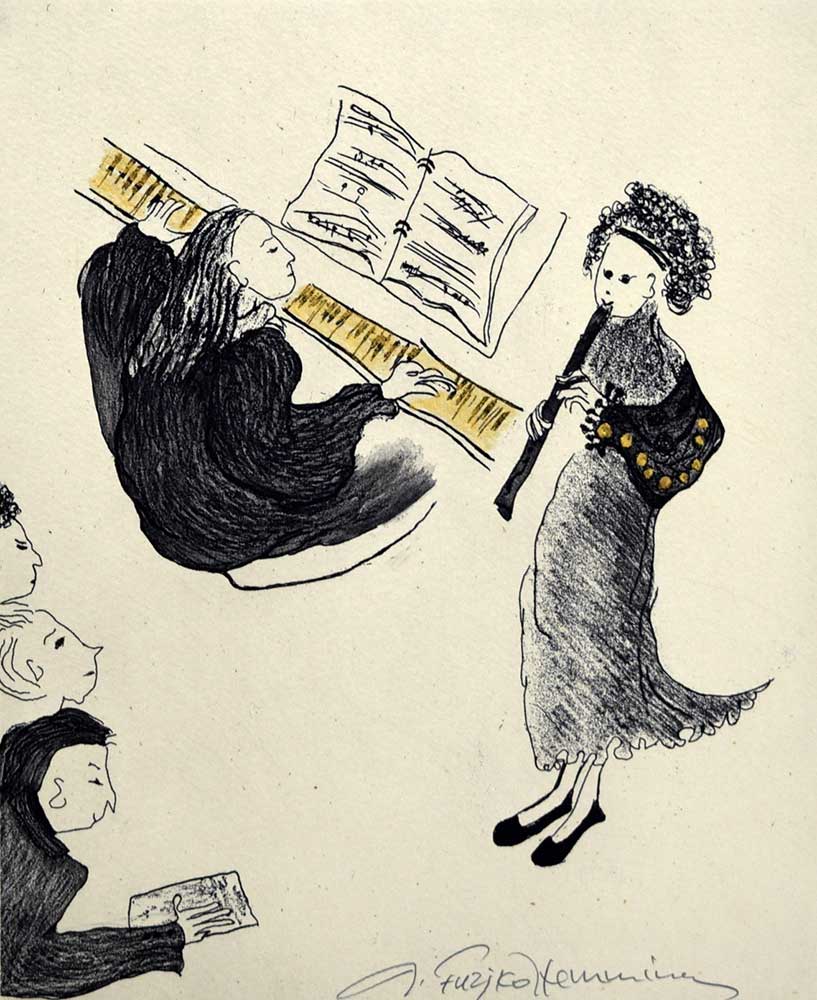 フジコ・ヘミングの絵画作品　タイトルは、アンナロジェ〜小さなおんがく会